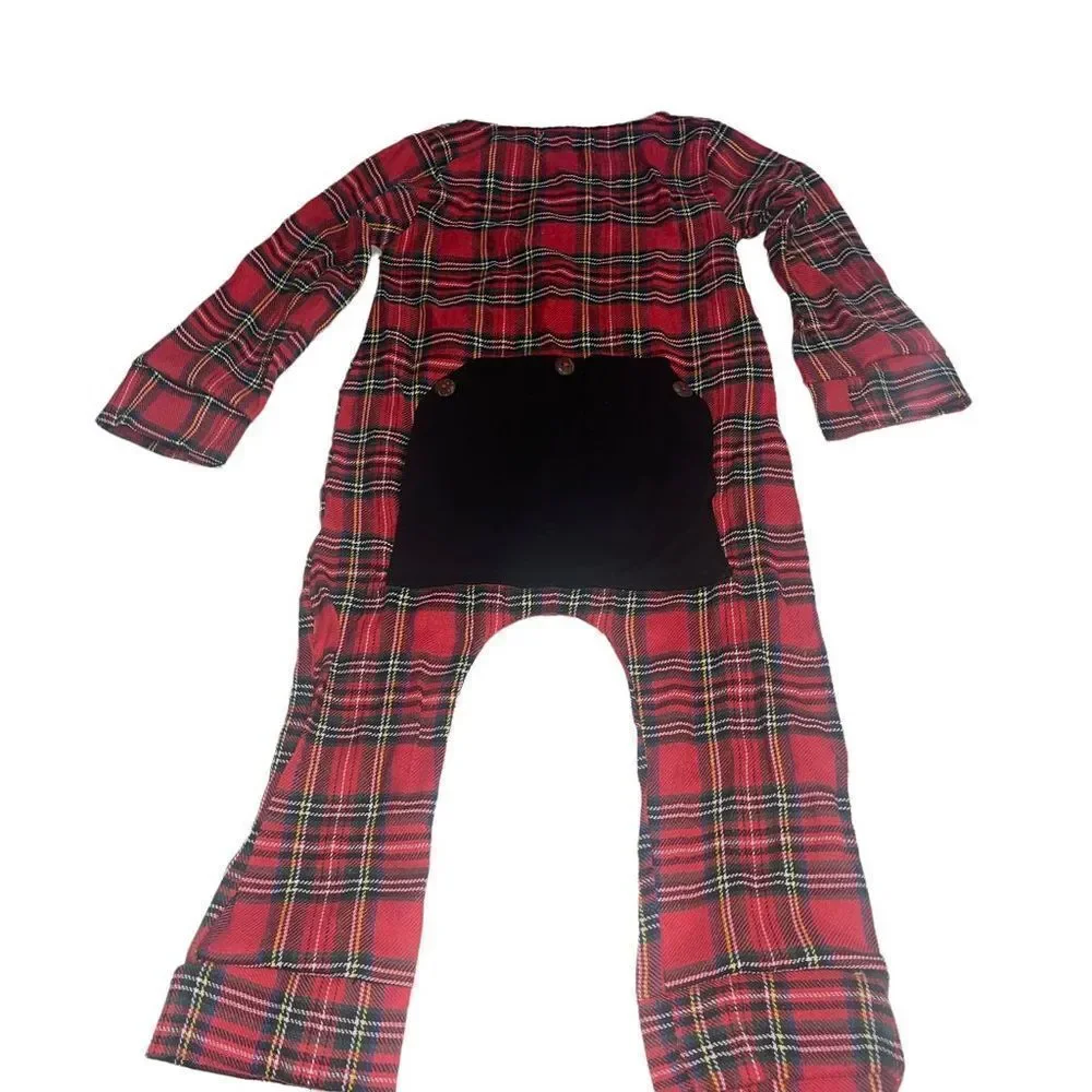 Knotted Fern Red Plaid‎ Pajamas with Flap in Back - Size 2T